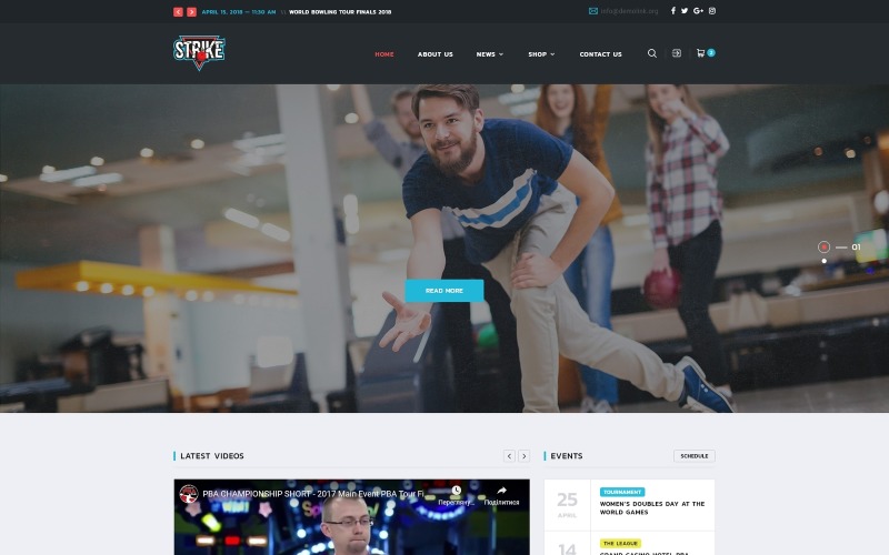 Strike - Bowling HTML-websitesjabloon met meerdere pagina's