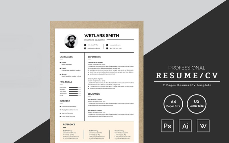 Download Резюме "Wetlars Smith Designer & Developer Resume Template" / Wetlars Smith Designer & Developer Resume Template - Резюме на тему графика resume cv clean creative word infographic modern professional student mac pages manager template bankers doctors job seekers