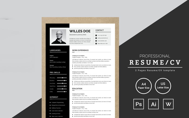 Modello di curriculum per designer e sviluppatori Willes Doe
