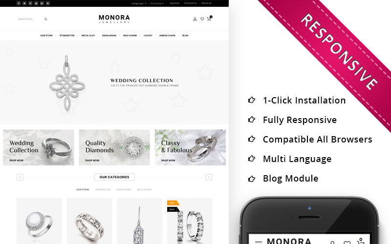 Modelo OpenCart responsivo para joias Monora