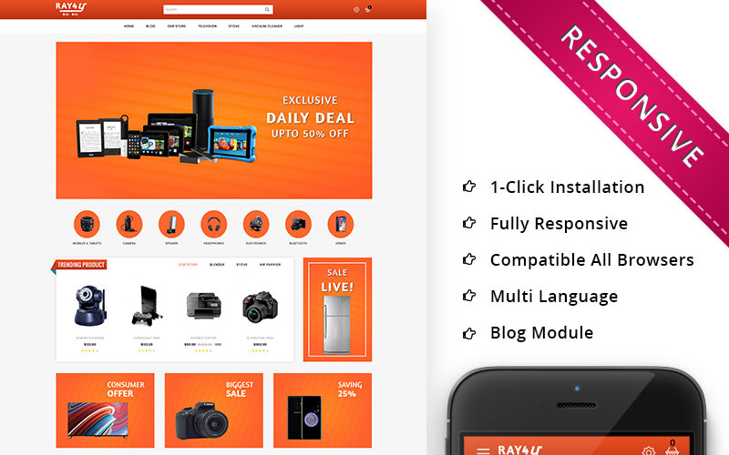 Responsieve OpenCart-sjabloon voor Ray4u Electronic Store