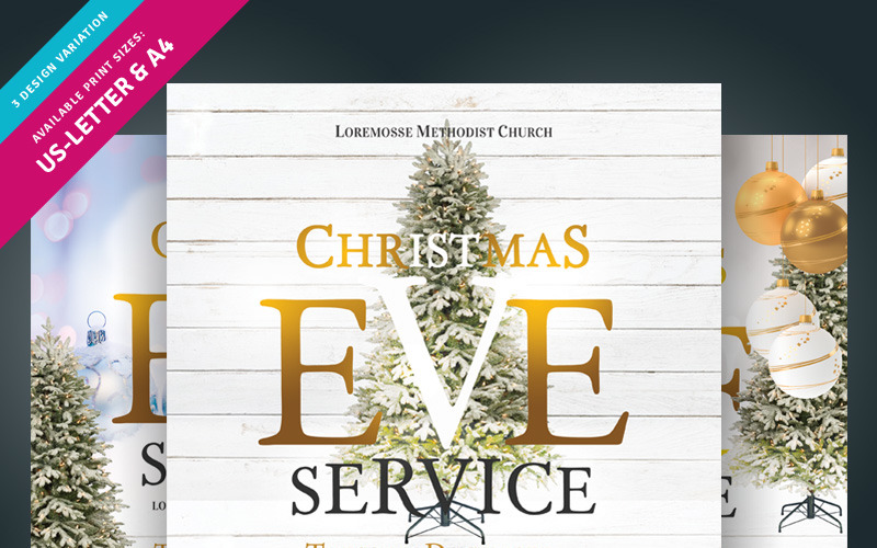 Download Фирменный стиль "Christmas Eve Service Flyer - Corporate Identity Template" / Christmas Eve Service Flyer - Corporate Identity Template - Фирменный стиль на тему графика christmas eve service worship x-mas jesus church sunday evening community family candlelight savior celebration leaflet pamphlet ad