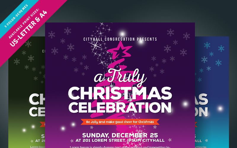 Download Фирменный стиль "Christmas Event Truly Celebration Flyer - Corporate Identity Template" / Christmas Event Truly Celebration Flyer - Corporate Identity Template - Фирменный стиль на тему графика ad celebration christmas eve event family flyer leaflet lighting night pamphlet party photoshop psd tree x-mas