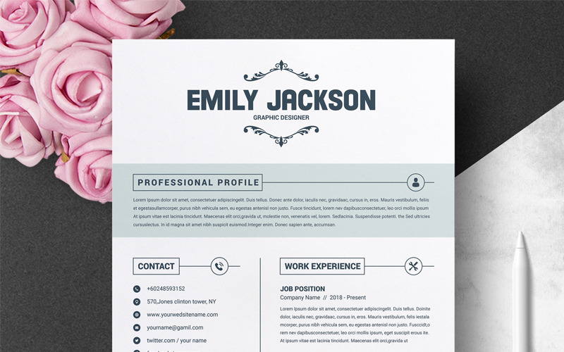 Download Резюме "Emily Jackson Resume Template" / Emily Jackson Resume Template - Резюме на тему графика resume template cv curriculum vitae modern clean word microsoft minimal professional mac pages photoshop psd illustrator eps 1 page 2
