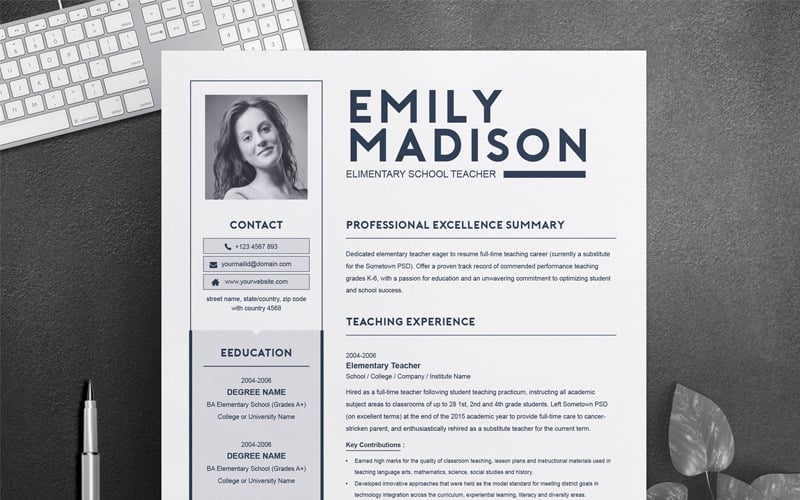 Download Резюме "Emily Madison Resume Template" / Emily Madison Resume Template - Резюме на тему графика resume template cv professional free apple page clean curriculum vitae with photo psd word microsoft mac pages photoshop illustrator eps
