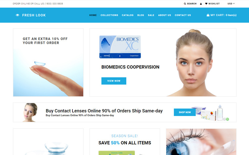 Frisse look - Shopify-thema voor contactlenzenwinkel