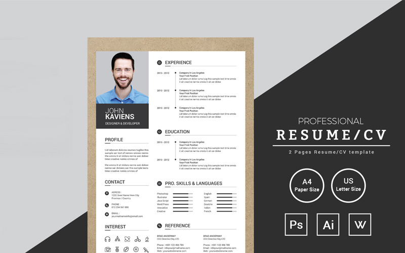 Download Резюме "John Kaviens Designer & Developer Resume Template" / John Kaviens Designer & Developer Resume Template - Резюме на тему графика resume cv clean creative word infographic modern professional student mac pages manager template bankers doctors job seekers
