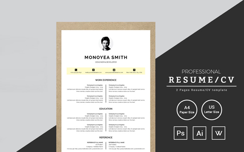 Download Резюме "Monoyea Smith Designer & Developer Resume Template" / Monoyea Smith Designer & Developer Resume Template - Резюме на тему графика resume cv clean creative word infographic modern professional student mac pages manager template bankers doctors job seekers