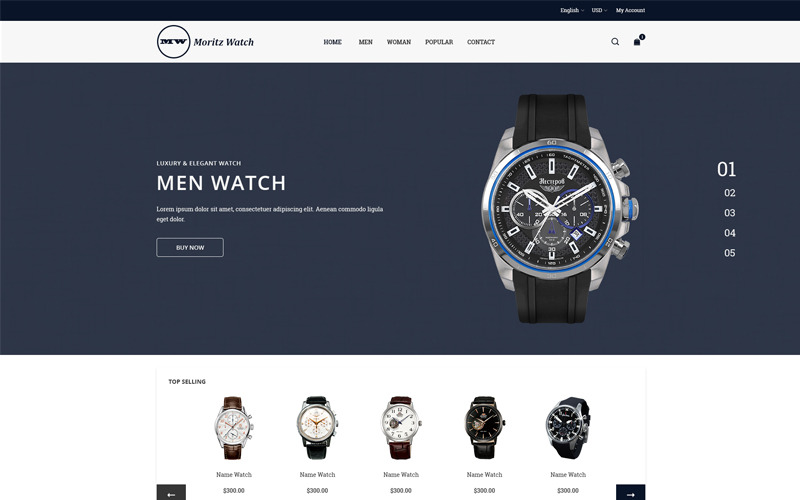 Download PSD шаблон "Moritz eCommerce PSD Template" / Moritz eCommerce PSD Template - PSD шаблон на тему украшения watch clean minimal modern psd watches watchstore luxurywatch