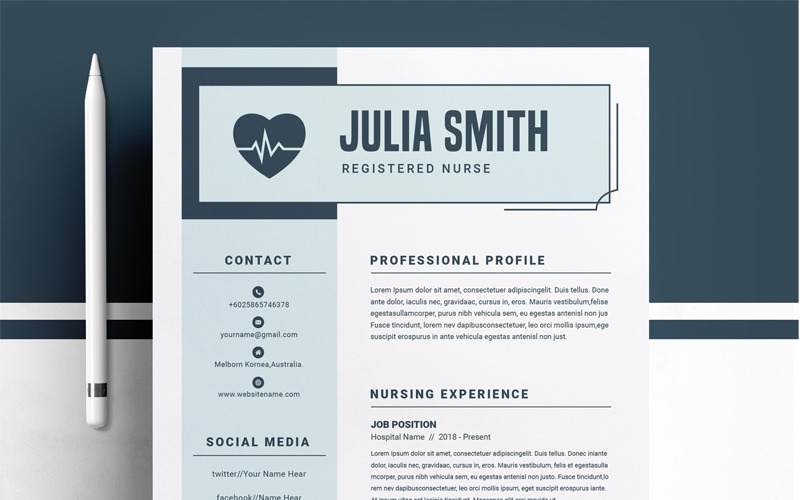 Download Резюме "Nurse Julia Smith Resume Template" / Nurse Julia Smith Resume Template - Резюме на тему графика resume template cv curriculum vitae modern clean word microsoft minimal professional mac pages photoshop psd illustrator eps 1 page 2