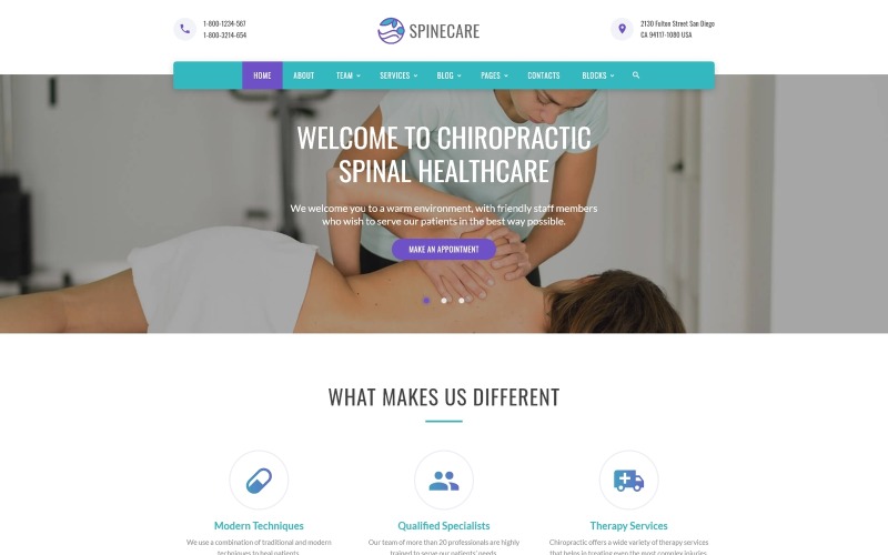 Spinecare - lékařská šablona webu připravená k použití