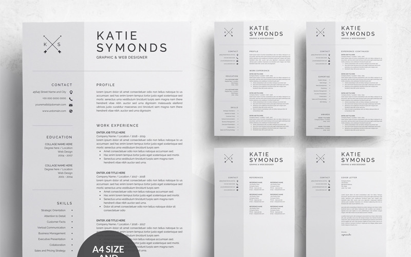 Download Резюме "Katie Symonds - Resume Template" / Katie Symonds - Resume Template - Резюме на тему графика resume template a4 clean 4 pages cv doc elegant indesign infographic modern professional creative design minimal portfolio word