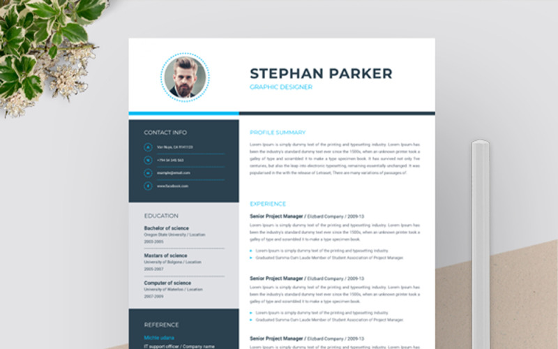 Download Резюме "Stephan Parker Creative Resume Template" / Stephan Parker Creative Resume Template - Резюме на тему графика a4 clean resume cv doc elegant template indesign infographic modern professional creative design minimal pages portfolio word us letter