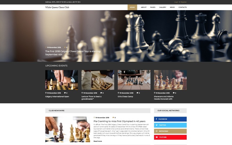 White Queen Chess Club - Modèle d'échecs Joomla