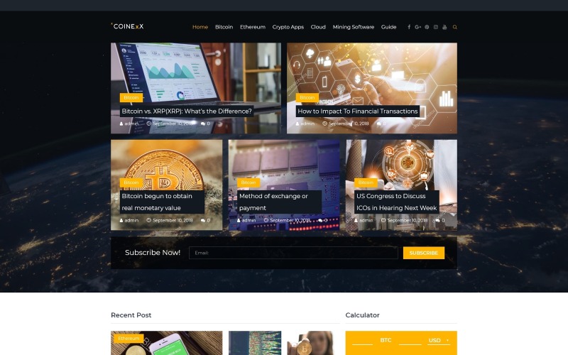 Capitex-比特币博客WordPress Elementor主题