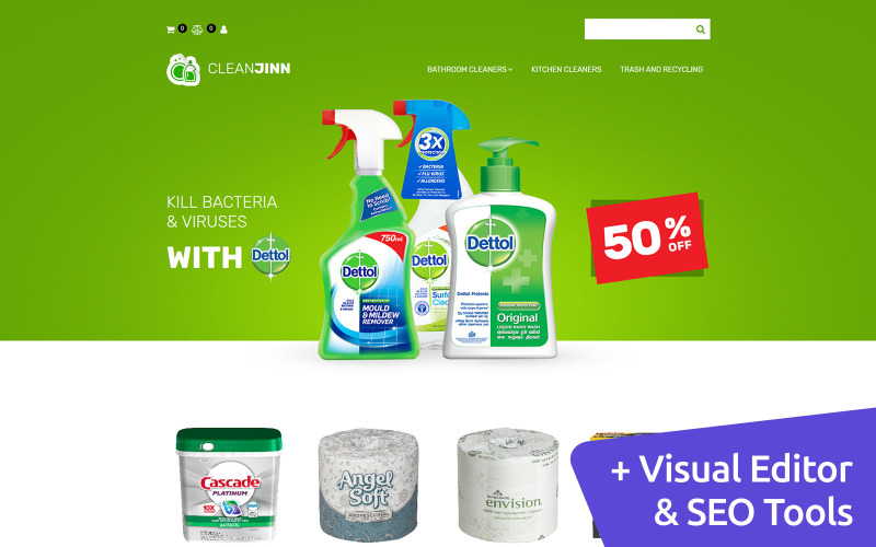 CleanJinn - Магазин засобів для чищення та інструментів Магазин MotoCMS для електронної комерції