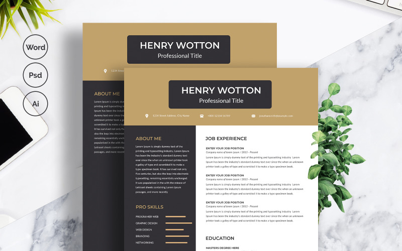 Download Резюме "Henry Wotton Resume Template" / Henry Wotton Resume Template - Резюме на тему графика clean,cv,resume,creative,curriculum,vita,template,free,professional,word