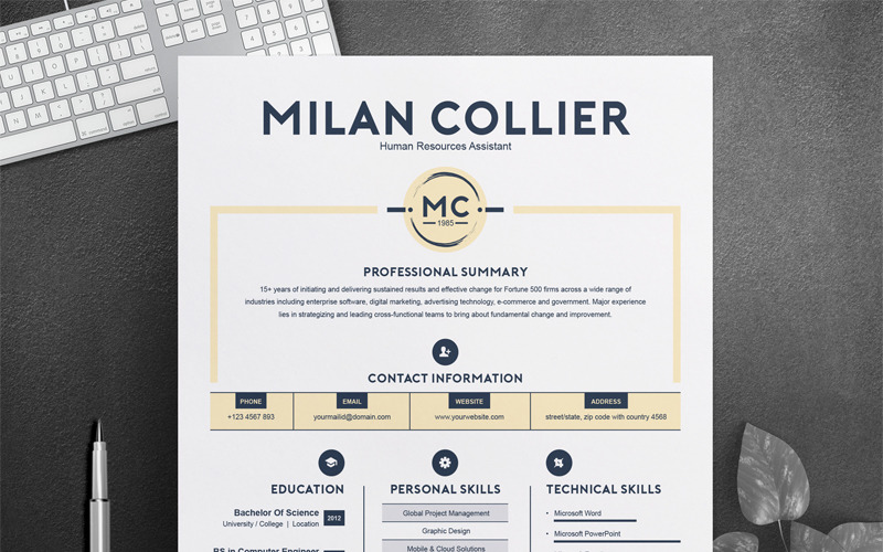 Download Резюме "Milan Collier Resume Template" / Milan Collier Resume Template - Резюме на тему графика resume template cv curriculum vitae modern clean word microsoft a4 us letter monochrome minimal diy teacher creative professional feminine