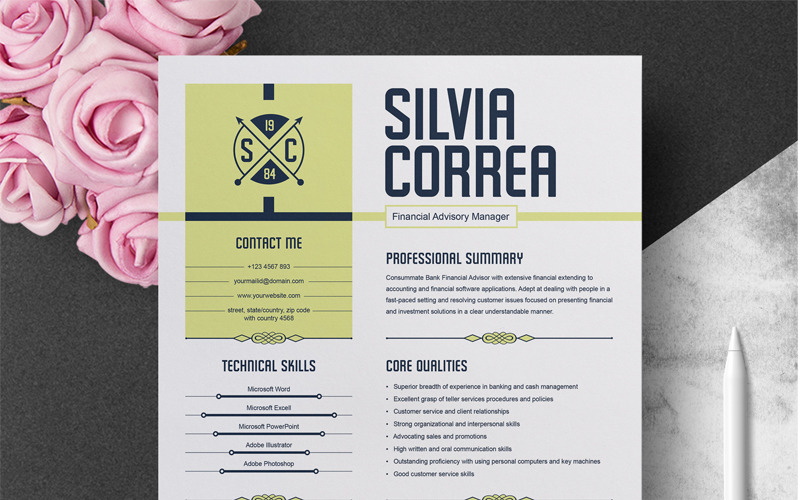 Download Резюме "Silvia Correa Resume Template" / Silvia Correa Resume Template - Резюме на тему графика resume template cv curriculum vitae modern clean word microsoft a4 us letter monochrome minimal diy teacher creative professional feminine