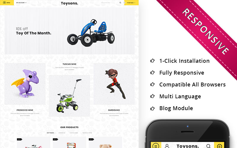 Toysons - адаптивний шаблон OpenCart для дитячих магазинів