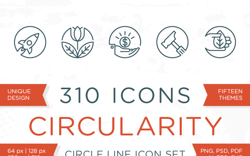 Download Набор иконок "Circularity - Circle Line Icons Set" / Circularity - Circle Line Icons Set - Набор иконок на тему графика icons set collection bundle web mobile circle business finance people food energy space weather technology travel medical science media marine