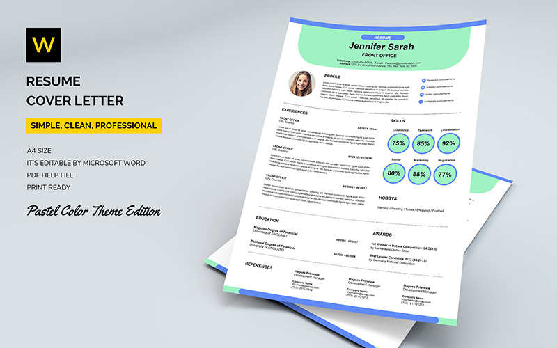 Download Резюме "Emerald - Resume Template" / Emerald - Resume Template - Резюме на тему графика resume template cv coverletter microsoftword creative design clean professional curriculumvitae modern simple word job