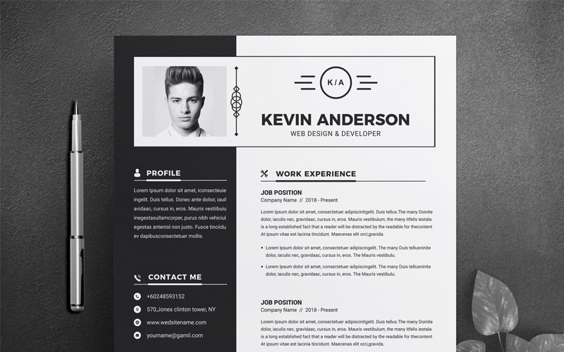 Download Резюме "Kevin Anderson Resume Template" / Kevin Anderson Resume Template - Резюме на тему графика resume template cv curriculum vitae modern clean word microsoft minimal professional mac pages photoshop psd illustrator eps 1 page 2