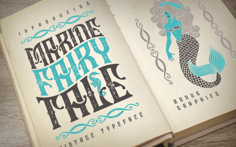 Download Шрифт "Marine fairytale typeface Font" / Marine fairytale typeface Font - Шрифт на тему графика font,typeface,vintage,retro,marine,sea,ocean,water,illustration,bonus,graphic,mermaid,siren,fish,fairytale,abc,alphabet,text,book,cover