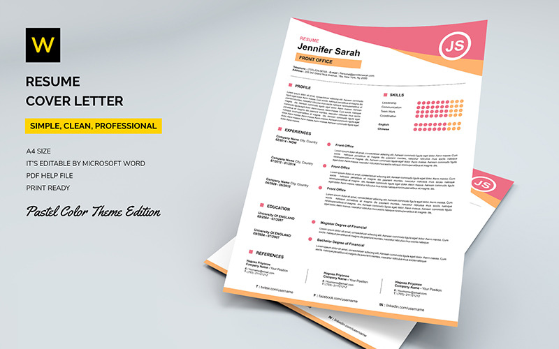 Download Резюме "Pastel - Resume Template" / Pastel - Resume Template - Резюме на тему графика resume template cv coverletter microsoftword creative design clean professional curriculumvitae modern simple word job