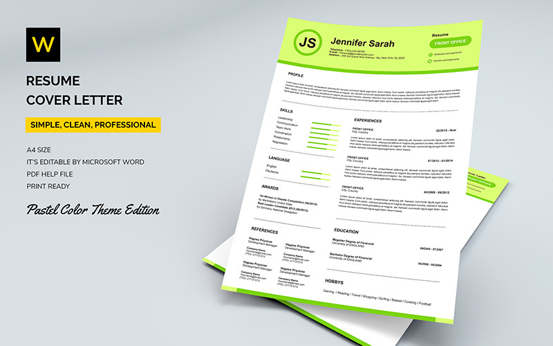Download Резюме "Lime - Resume Template" / Lime - Resume Template - Резюме на тему графика resume template cv coverletter microsoftword creative design clean professional curriculumvitae modern simple word job