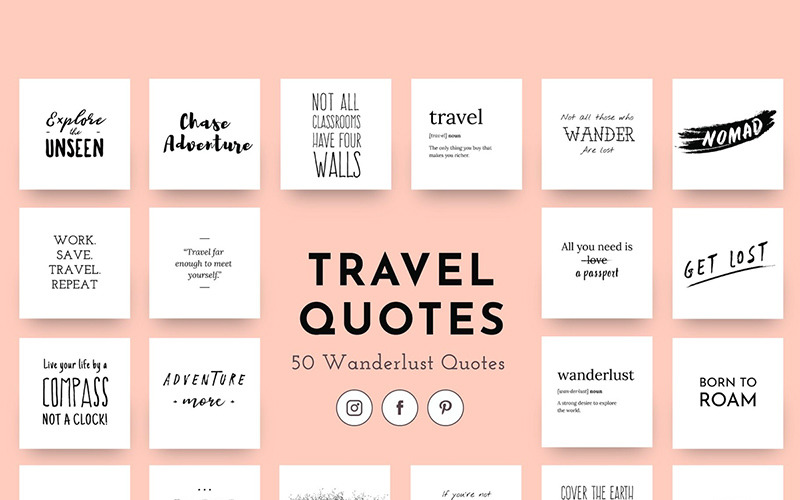 Download Шаблон для соцсетей "53 Ready-to-use Travel Quotes Social Media Template" / 53 Ready-to-use Travel Quotes Social Media Template - Шаблон для соцсетей на тему графика 