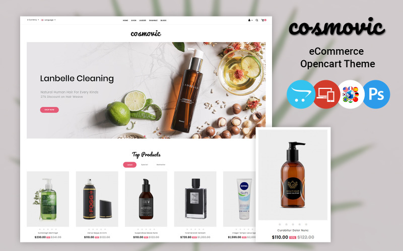 Šablona OpenCart pro obchod s módními doplňky Cosmovic