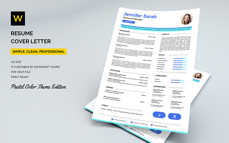 Download Резюме "Sapphire Resume Template" / Sapphire Resume Template - Резюме на тему графика resume template cv coverletter microsoftword creative design clean professional curriculumvitae modern simple word job