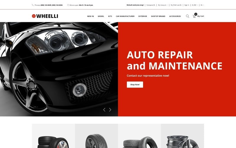 Wheelli - Wheels & Tyres Shop modello OpenCart pronto per l'uso