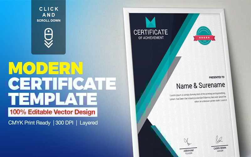 Download Шаблон сертификата "Corporate & Modern | Vol. 02 Certificate Template" / Corporate & Modern | Vol. 02 Certificate Template - Шаблон сертификата на тему графика templates vintage certificate psd word ms graduation design template achievement multipurpose training degree award of excellence appreciation recognition professional ms