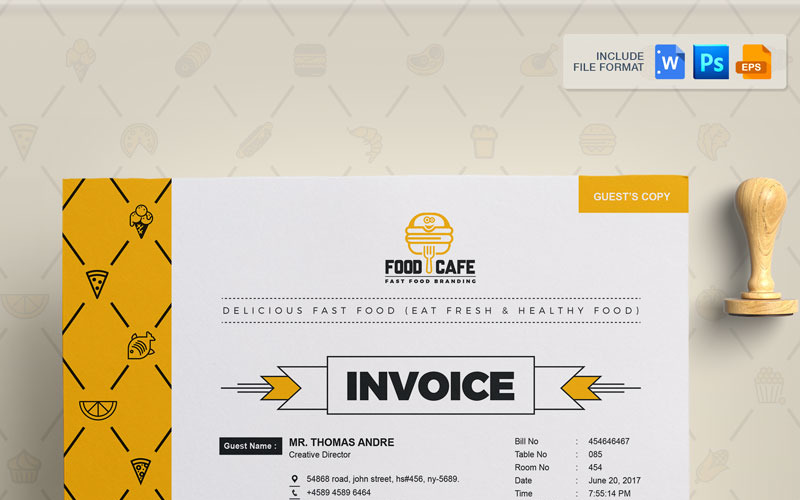 Download Фирменный стиль "Fast Food Invoice - Corporate Identity Template" / Fast Food Invoice - Corporate Identity Template - Фирменный стиль на тему графика fast food restaurant invoice template design ms word psd eps clean bundle simple modern business cash memo a4 automatic bill