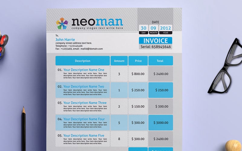 Download Фирменный стиль "Invoice - Corporate Identity Template" / Invoice - Corporate Identity Template - Фирменный стиль на тему графика invoice template design ms word psd eps clean bundle simple modern business cash memo a4 automatic bill creative excel indesign