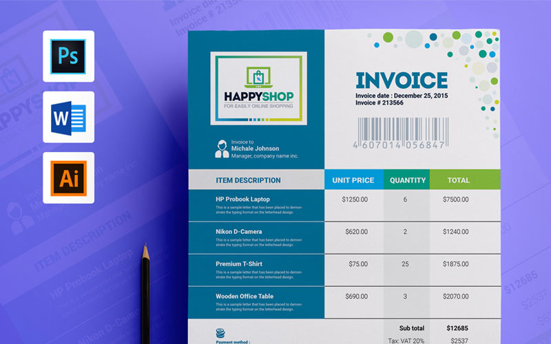 Download Фирменный стиль "Invoice Word - Corporate Identity Template" / Invoice Word - Corporate Identity Template - Фирменный стиль на тему графика invoice template design ms word psd eps clean bundle simple modern business cash memo a4 automatic bill creative excel indesign