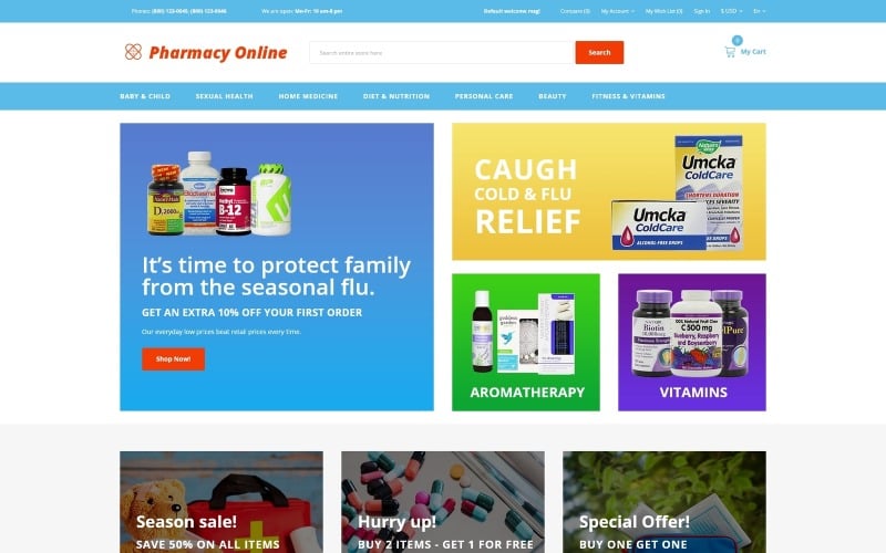 Pharmacie en ligne - Modèle OpenCart de pharmacie