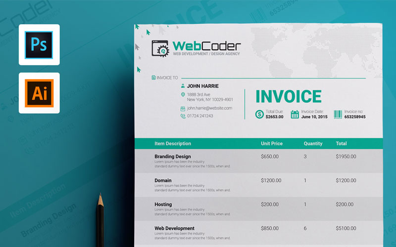 Download Фирменный стиль "Simple Clean Invoice - Corporate Identity Template" / Simple Clean Invoice - Corporate Identity Template - Фирменный стиль на тему графика web design and development it a4 invoice automatic bill creative excel indesign minimal blank calculator company project personal invoiceundefined simple