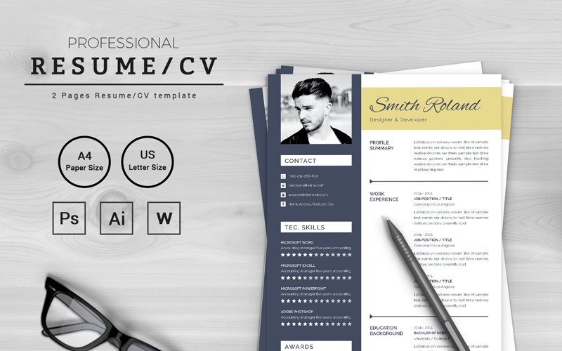 Download Резюме "Smith Roland Resume Template" / Smith Roland Resume Template - Резюме на тему графика resume cv clean creative word infographic modern professional student mac pages manager template bankers doctors job seekers