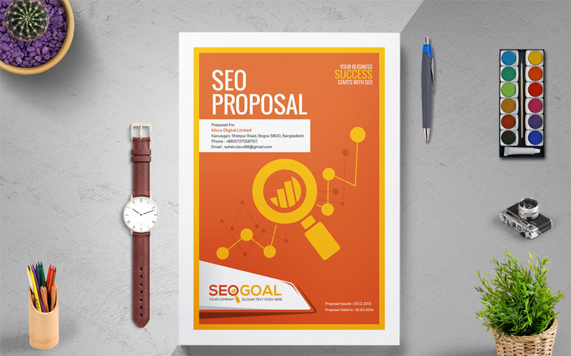 Download Фирменный стиль "SEO Project Proposal - Corporate Identity Template" / SEO Project Proposal - Corporate Identity Template - Фирменный стиль на тему графика seo search engine optimization marketing digital proposal template project design quote quotation indesign business clean word corporate stationery company simple
