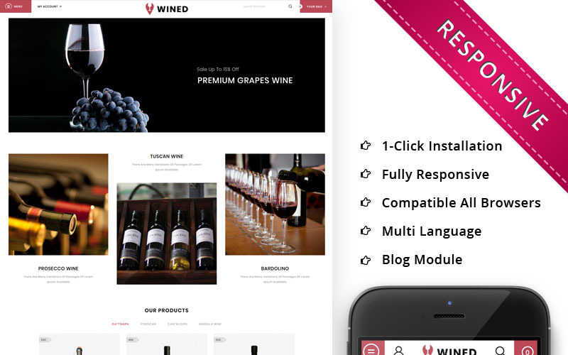 Вино - Шаблон OpenCart для Винного магазину