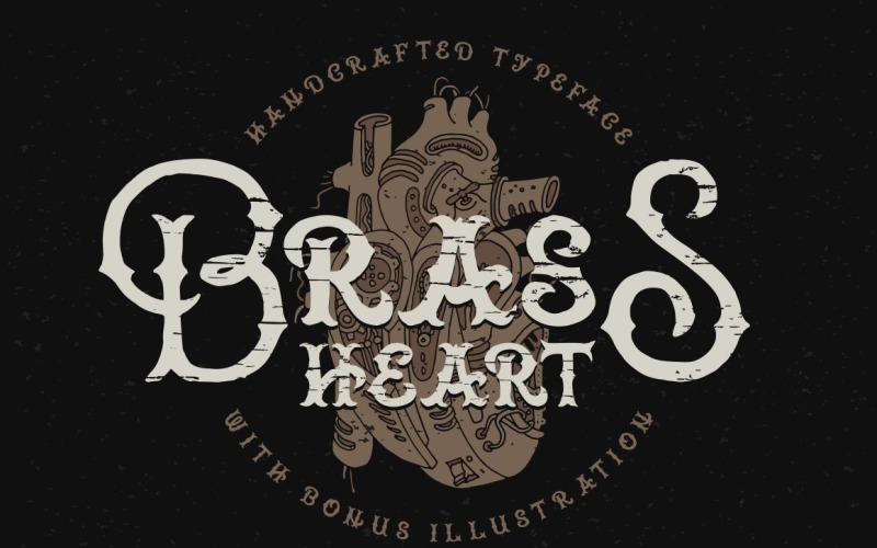 Download Шрифт "Brass Heart Font" / Brass Heart Font - Шрифт на тему графика font,typeface,brass,steampunk,rough,dirty,old,vintage,retro,metall,heart,bonus,illustration,art,steam,punk,mechanic,mechanism,textured,abc