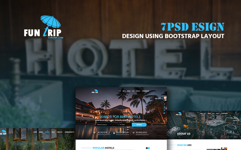 Download PSD шаблон "FunTrip - Multipurpose Directory PSD Template" / FunTrip - Multipurpose Directory PSD Template - PSD шаблон на тему отдых travel tours agency directory hotels booking find trips fun holidays execusite modern reception bread breakfast comfortable room template photoshop bootstraps