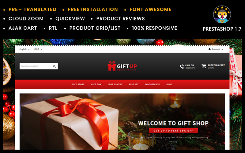 GiftUp Bloemen en cadeauwinkel PrestaShop-thema