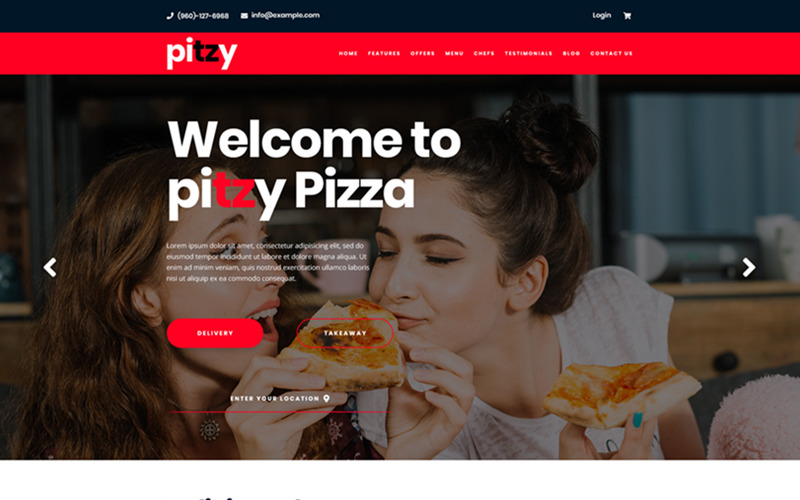 Pitzy - Піца Інтернет-замовлення електронної комерції PSD шаблон