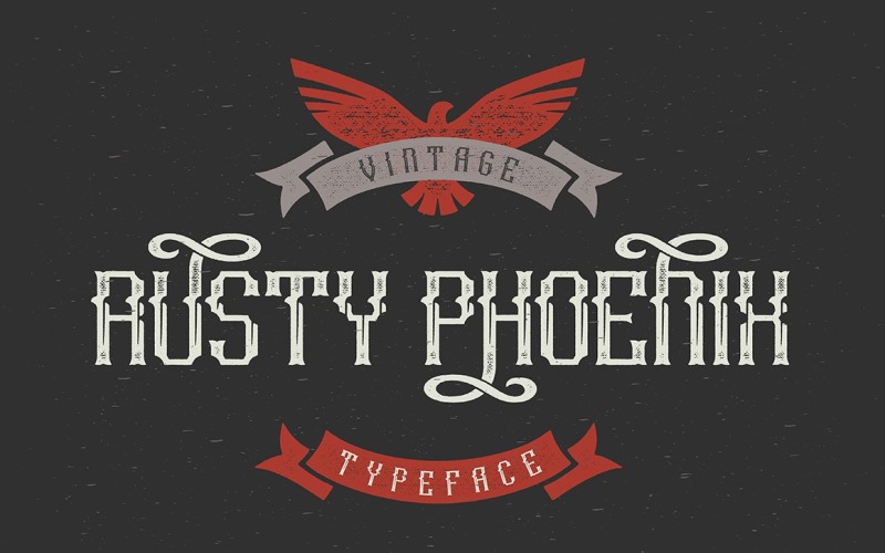 Download Шрифт "Rusty Phoenix Typeface Font" / Rusty Phoenix Typeface Font - Шрифт на тему графика font,vintage,retro,swashes,grunge,rough,trendy,gothic,typeface,lettering,headline,letterhead,typography,decorative,stamp,poster,bird,phoenix,old,classic