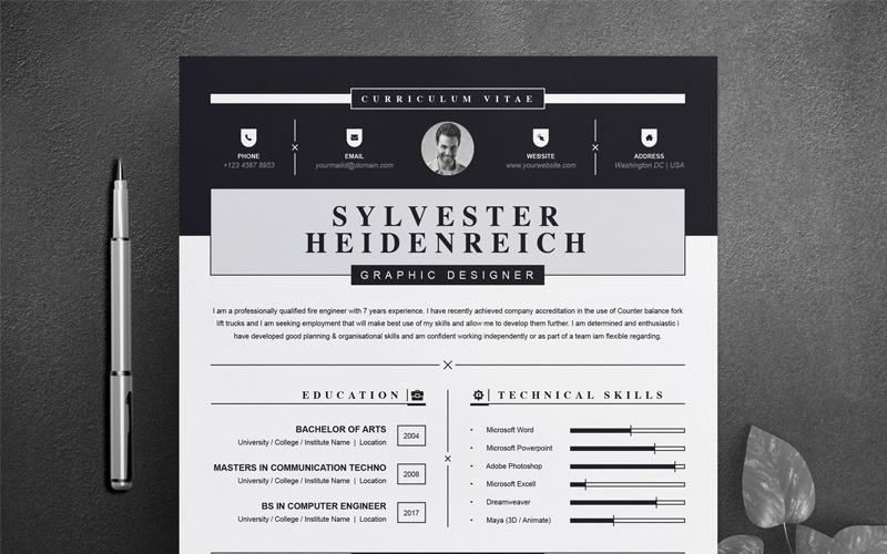 Download Резюме "Sylvester Resume Template" / Sylvester Resume Template - Резюме на тему графика resume template cv design psd photoshop word vintage docx templates indesign ms clean professional hipster elegant curriculum vitae cover letter
