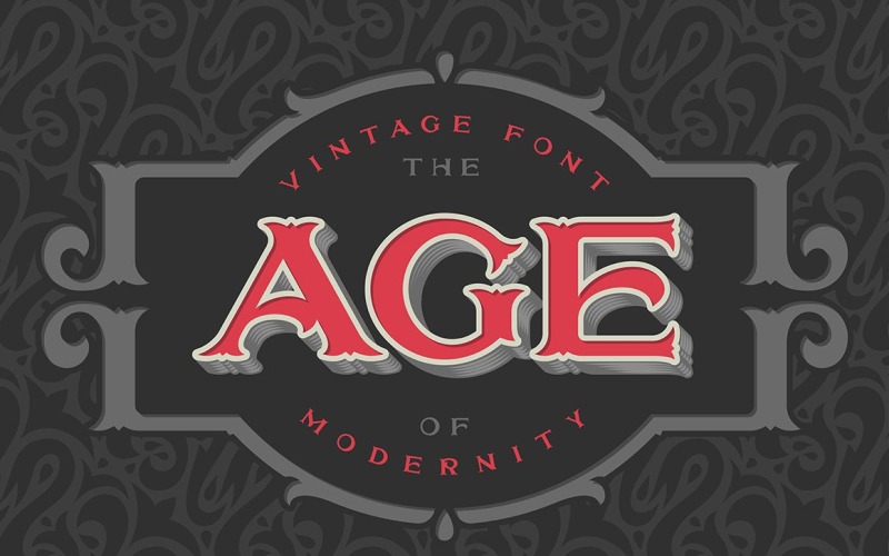 Download Шрифт "VIntage  "The age of modernity" Font" / VIntage  "The age of modernity" Font - Шрифт на тему графика font,modern,vintage,typeface,decorative,ornate,frame,packing,antique,old,aged,style,script,volume,bevel,extruded,pattern,eps,retro,letter